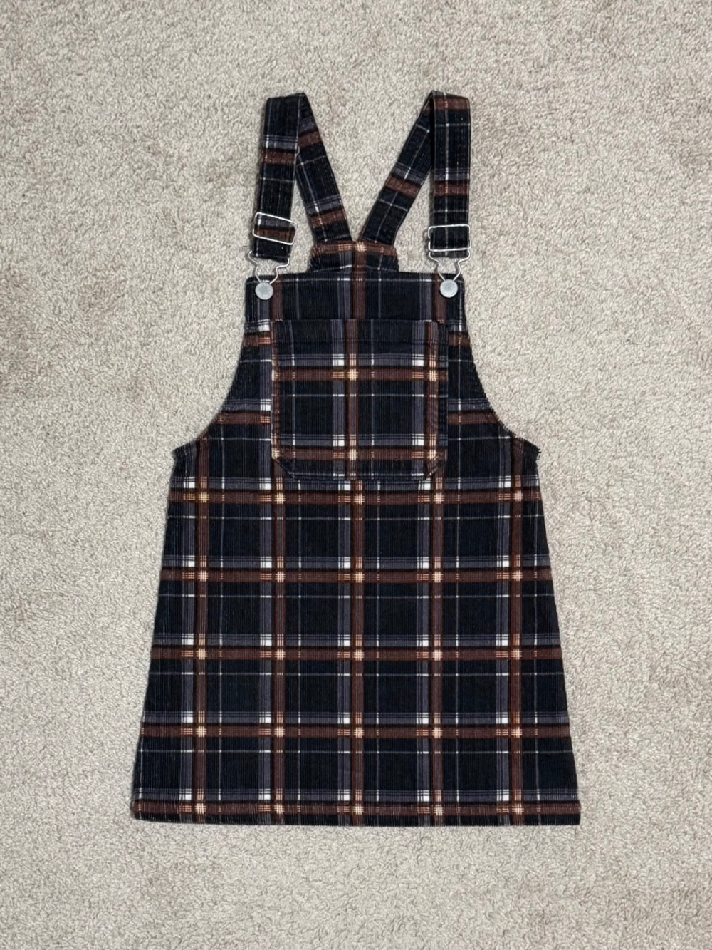 Girls Plaid Corduroy Overall Dress